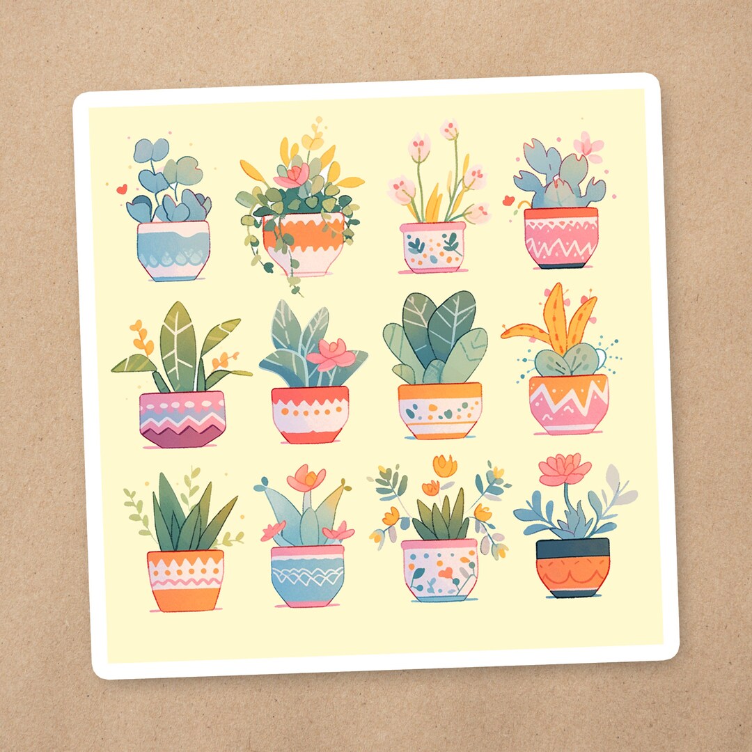 Kawaii House Plant Vinyl Sticker Adorable Pastel Plants Laptop