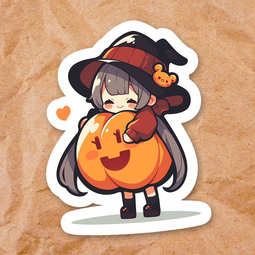 Kawaii Halloween Vinyl Sticker Anime Fall Pumpkin Girl Laptop ...