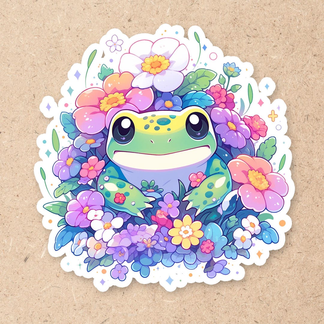 Kawaii Frog Vinyl Sticker | Frogs in Flowers | Laptop Waterproof ...
