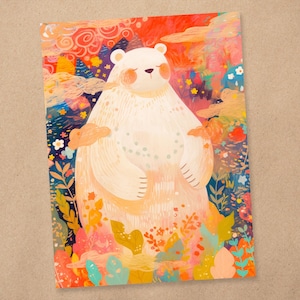 Impressão de arte 4 x 6 | Natureza mágica de urso de fantasia | Cartão postal de arte | AP306