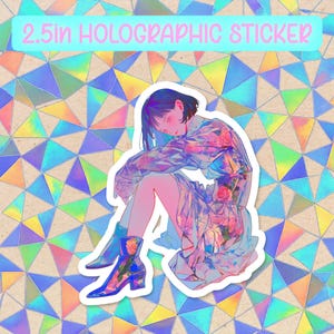 Iridescent Anime Fashion girl Holographic Vinyl Sticker | Waterproof Kawaii Aesthetic Decal for Water Bottles&Laptops