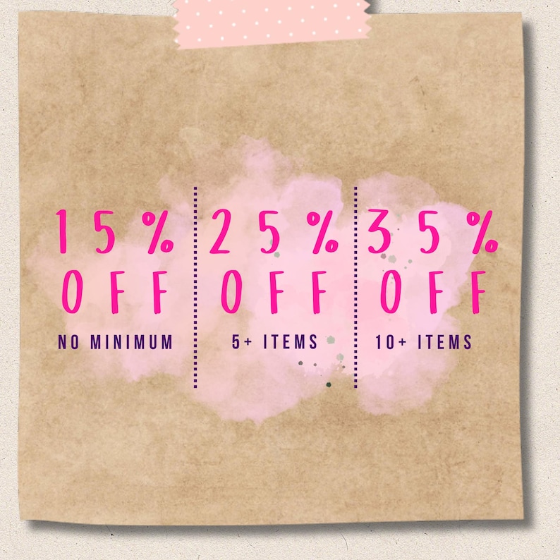 a brown paper bag with a pink sale tag on it