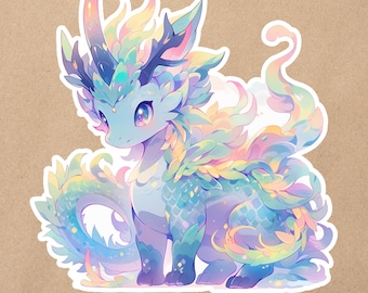 Kawaii Pastel Water Dragon Waterproof Vinyl Decal | Hydro Flask Fantasy Nature Dragon Sticker | Adorable Sweet Nerdy Sticker 382
