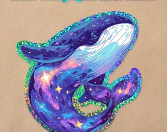Holografische vinylsticker walvis glitter schittering | Waterdicht Kawaii Ocean Esthetic sticker voor waterflessen en laptops