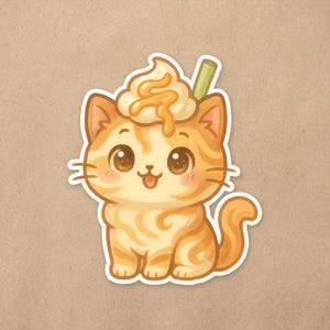 Kawaii Caramel Frappuccino Kitty Cat | 2 inch Vinyl Sticker | Laptop Decal | Cute Iced Coffee Waterproof Hydro Flask Vinyl Sticker