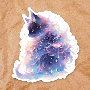 Kawaii Galaxy Cat Waterproof Vinyl Decal | Hydro Flask Fantasy Pastel Kitty Sticker | Adorable Space Animal Sticker | 166