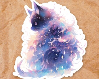 Kawaii Galaxy Cat waterdichte vinylsticker | Sticker Hydro Flask Fantasy Pastel Kitty | Schattige ruimtediersticker | 166