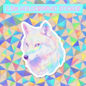 White Wolf Holographic Vinyl Sticker | Waterproof Kawaii Aesthetic Animal Decal for Water Bottles&Laptops