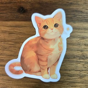 Adorable Orange Tabby Cat Vinyl Sticker – Cute Waterproof Matte Cat Sticker (2.5 inches) V4