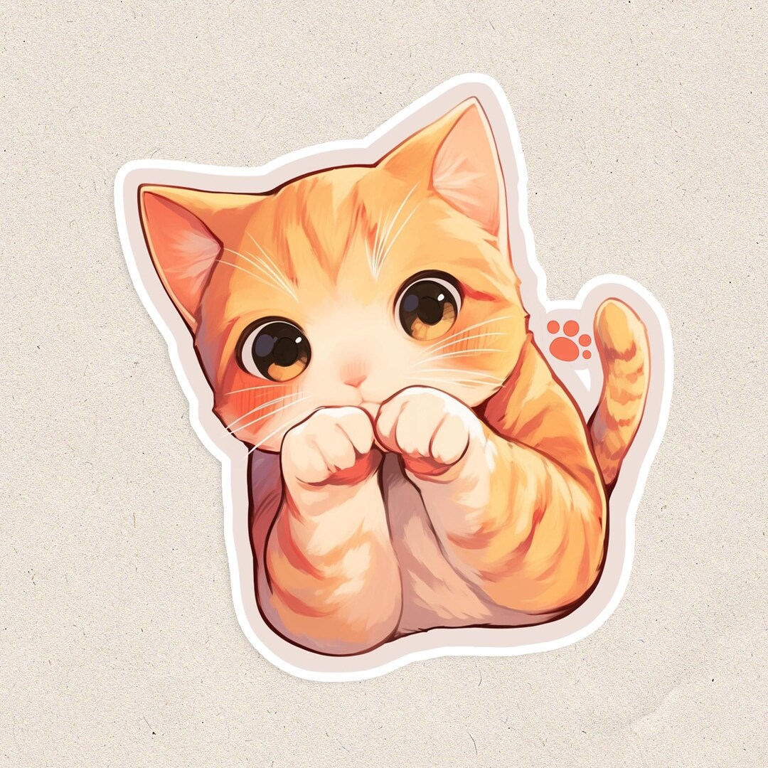 Adorable Orange Tabby Cat Vinyl Sticker – Cute Waterproof Matte Cat ...