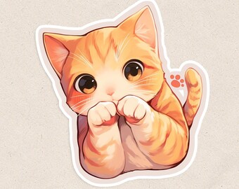Adorable Orange Tabby Cat Vinyl Sticker – Cute Waterproof Matte Cat Sticker (2.5 inches) V2