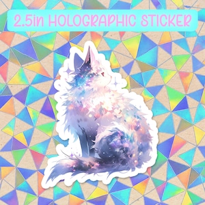Galaxy Space Cat Holographic Vinyl Sticker | Waterproof Kawaii Aesthetic Decal for Water Bottles&Laptops