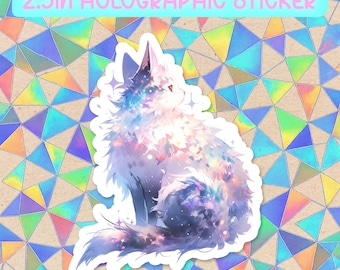 Galaxy Space Cat Holographic Vinyl Sticker | Waterproof Kawaii Aesthetic Decal for Water Bottles&Laptops