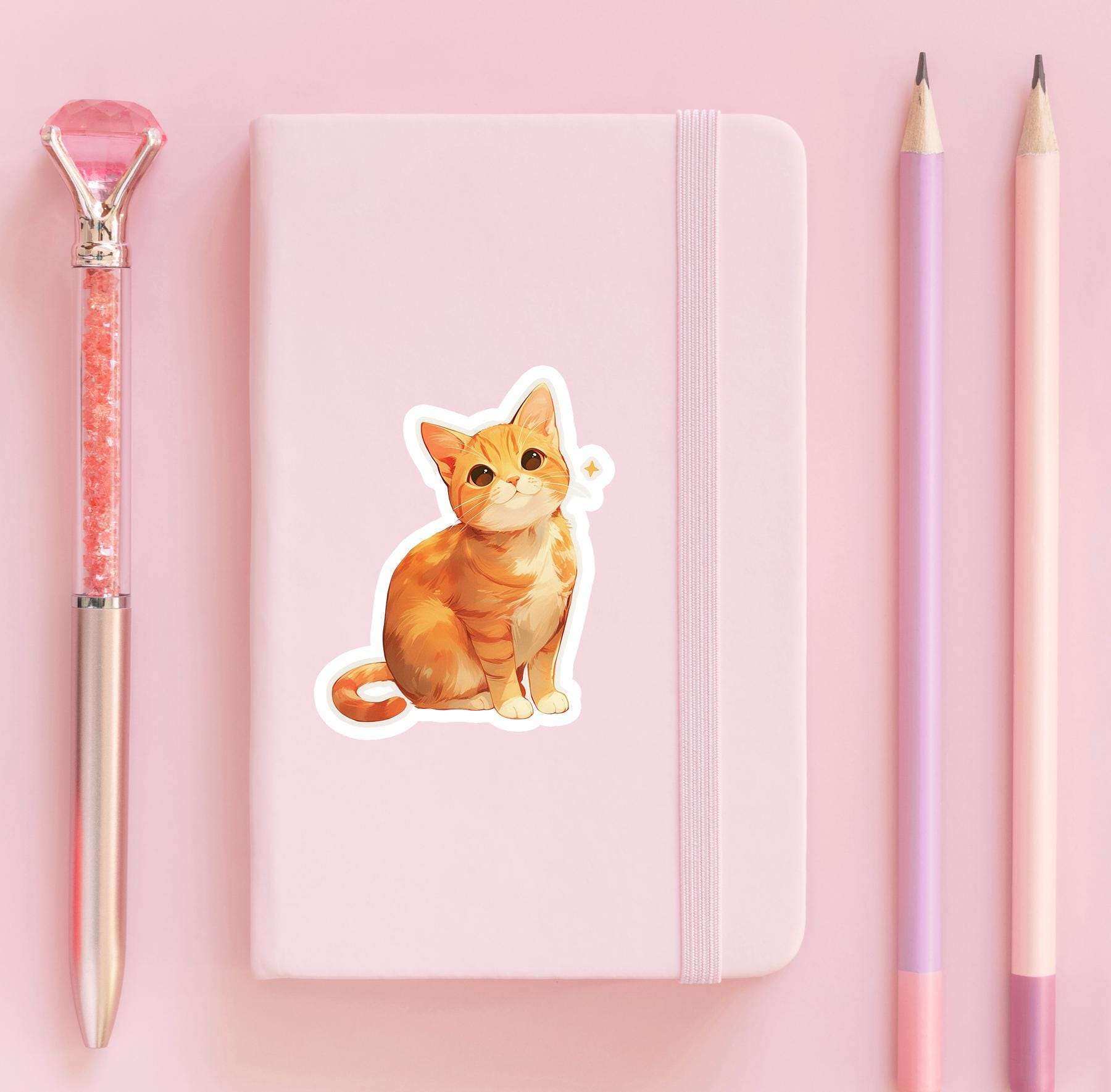 Adorable Orange Tabby Cat Vinyl Sticker – Cute Waterproof Matte Cat ...