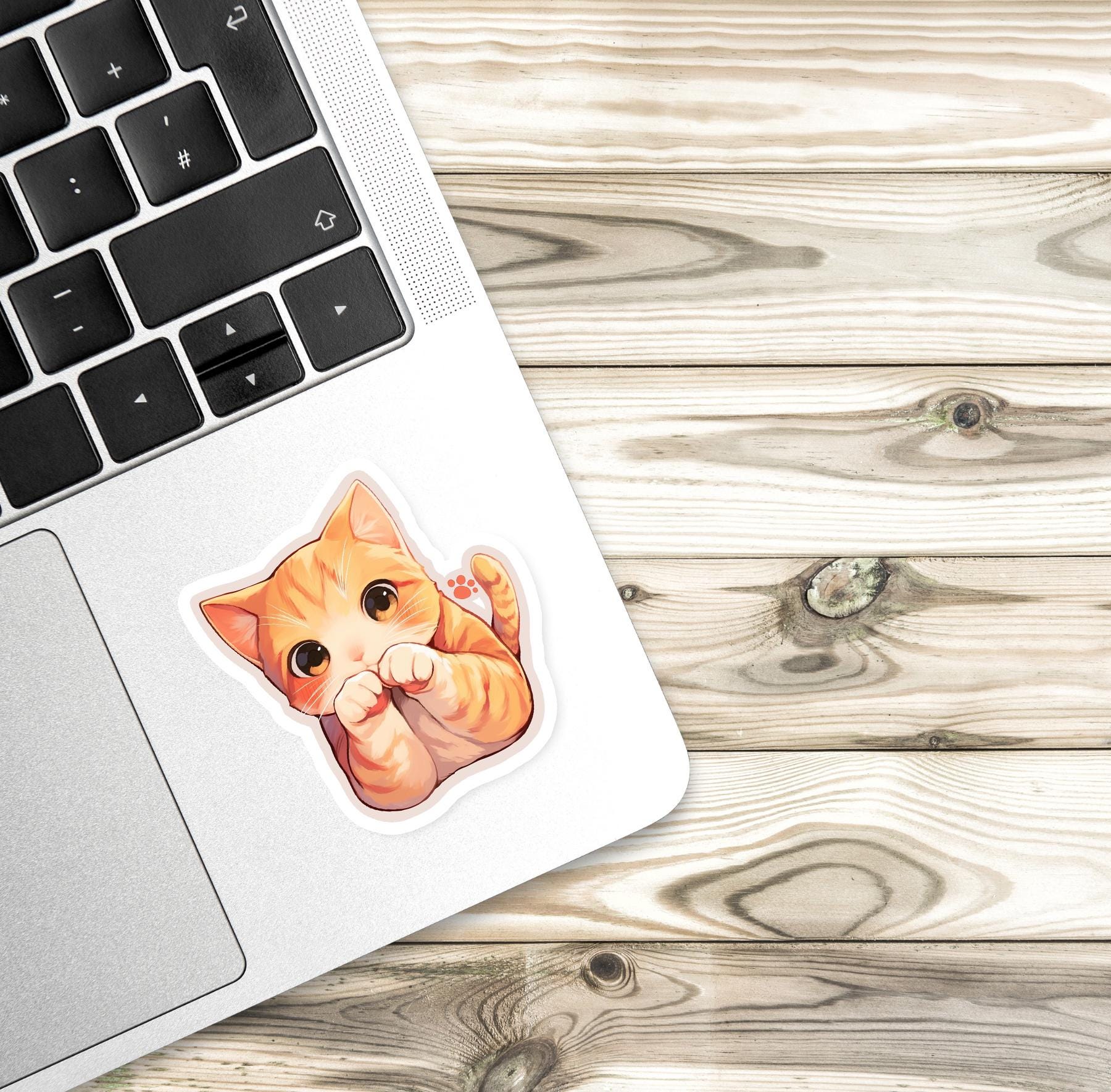 Adorable Orange Tabby Cat Vinyl Sticker – Cute Waterproof Matte Cat ...