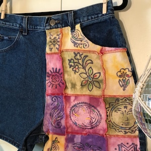 upcycled patchwork denim shorts