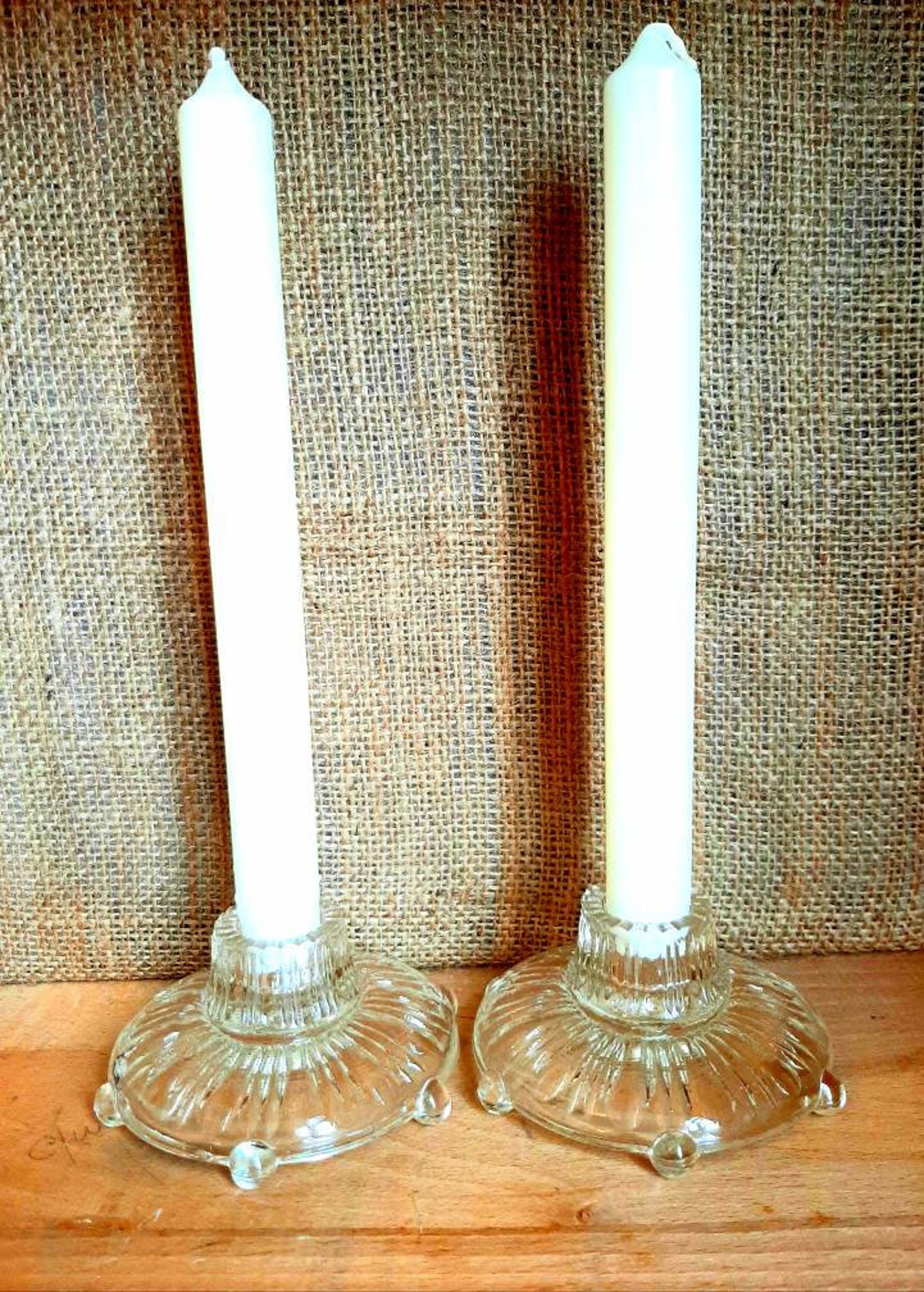 Vintage Clear Glass Candlesticks... Art Deco Candle Holders... Etsy