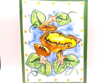 Hand Painted Frog Tile... Coimbra Portugal Pottery... Wall Hanging