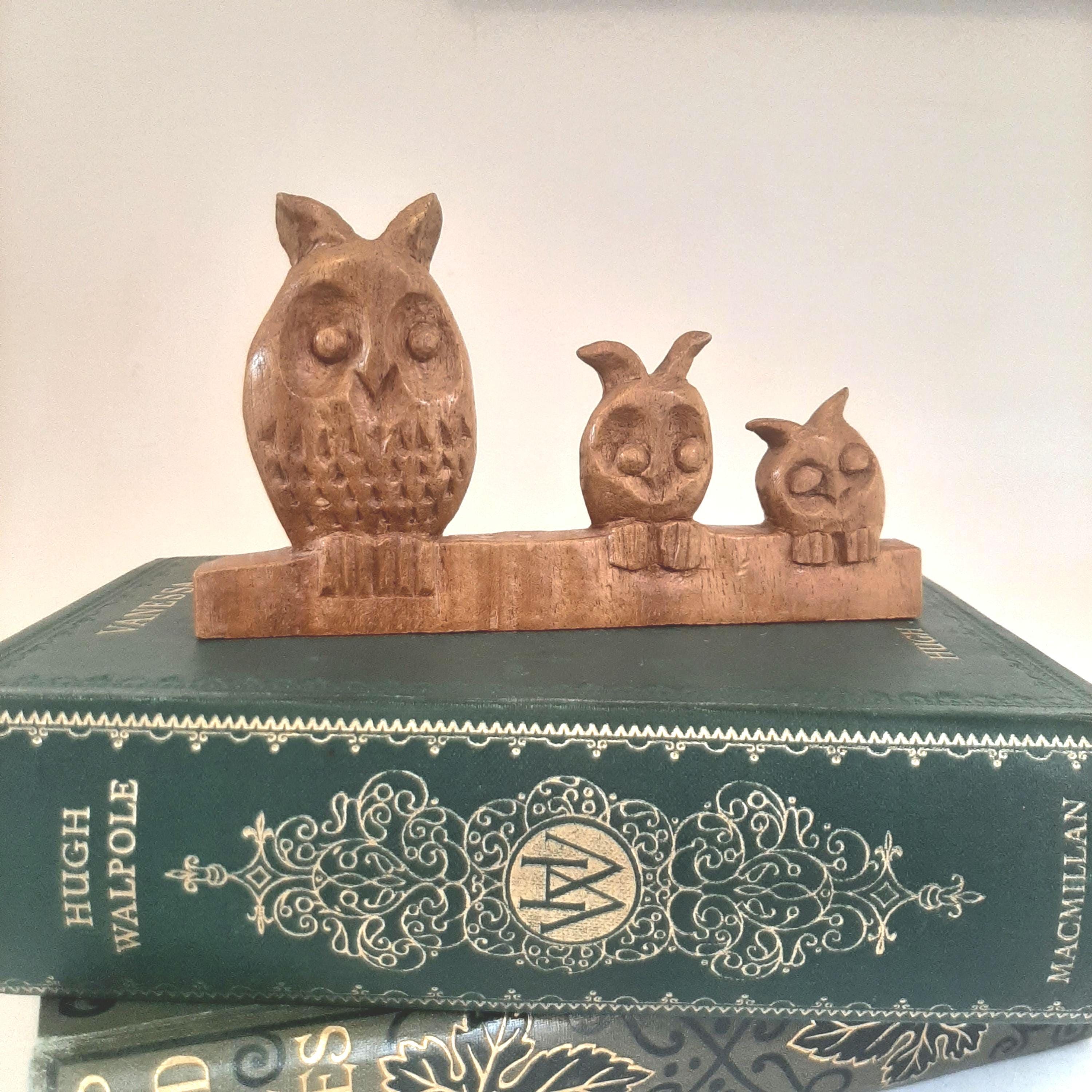 Carved Wooden Owl Ornament... Handmade Vintage... Naive Folk Art