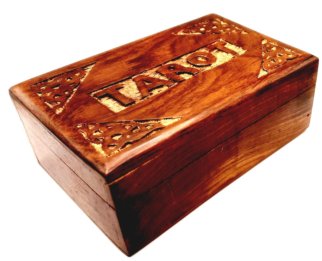 Indian Wood Tarot Card Box... C.1990s Vintage... Hand Carved... Celtic