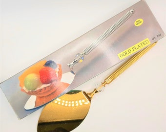 c.1980s Gold Plated Cake Trowel... Shudehill Giftware... Strass Swarovski Crystal... Original Box... Cake Slice