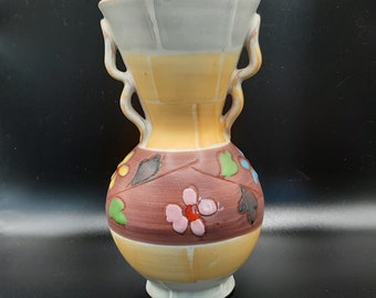 c.1950s Italian Pottery Vase... Mid Century Bright Flowers... Bitossi Company Italy... Fratelli Fanciullacci