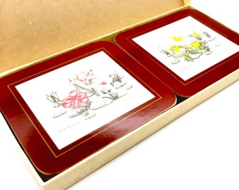 6x Alpine Flower Coasters... Clover Leaf Boxed Set... Cork Backed... Wendy Keay Flowers