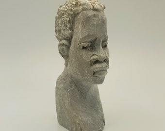 Carved Stone African Man Bust... Small Handmade Figurine... Lovely Detail... Some Age