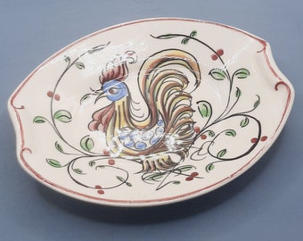 Anfora Agueda Trinket Dish... Hand Painted Cockerel... Vintage Portuguese Faience... Majolica Rooster