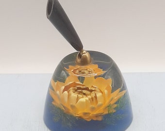 Mid Century Kitsch Lucite Pen Holder... With Dried Flower... Desktop Paperweight... c.1970s Made in Wales