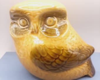 Szeiler Pottery Money Bank... Wise Brown Owl... Vintage English Pottery... Brown-Yellow Colours