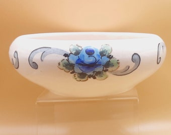 Vintage Hand Painted Bowl... Axe Vale Pottery Devon... Signed Studio Art Pottery... Blue Rose Pattern