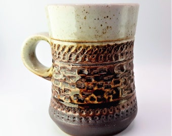 Vintage Rustic Stoneware Mug... 1970s Studio Pottery... Muted Shades of Brown... Handmade Espresso Mug... Small 125ml