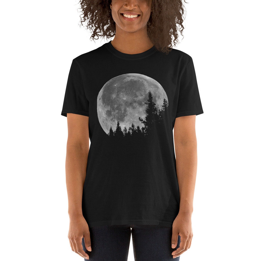MOON TREE PLANET - T shirt　black Full Moon Forest Graphic Tee | Gray Skyline Shadow Space