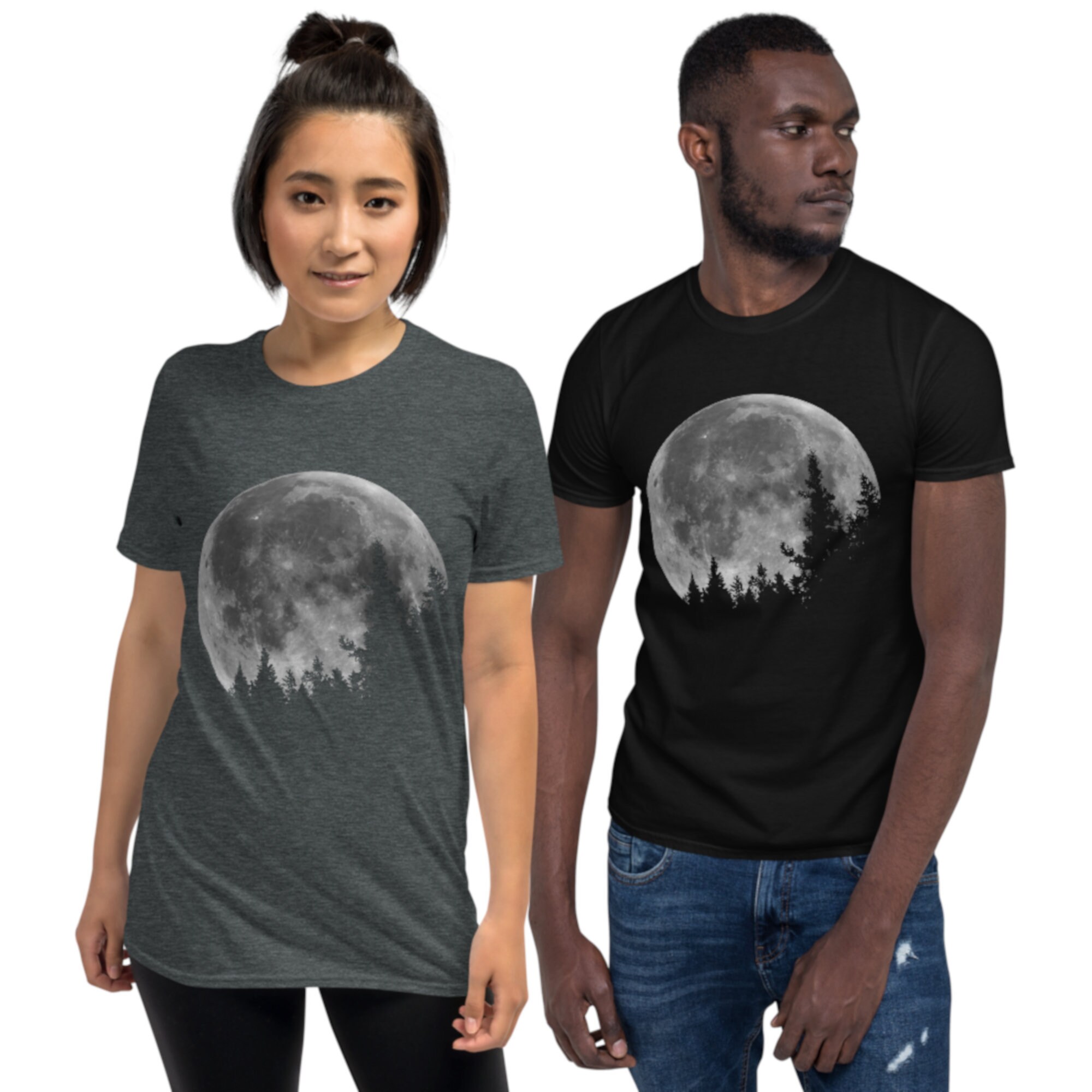 Full Moon Forest Graphic Tee | Gray Skyline Shadow Space Lunar