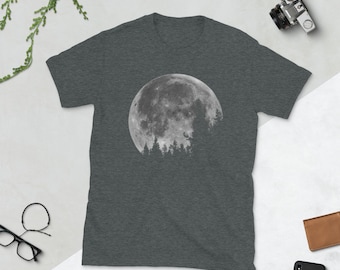 Full Moon Forest Graphic Tee | Gray Skyline Shadow Space Lunar