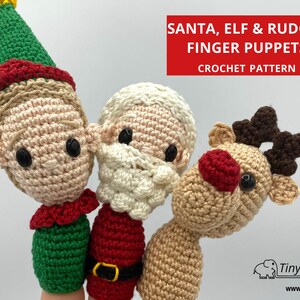 Santa Claus Elf and Rudolf Finger Puppets  Crochet Pattern image 1