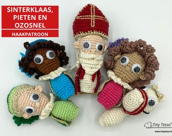 Vingerpoppetjes Sinterklaas, de Pieten en Ozosnel - Haakpatroon
