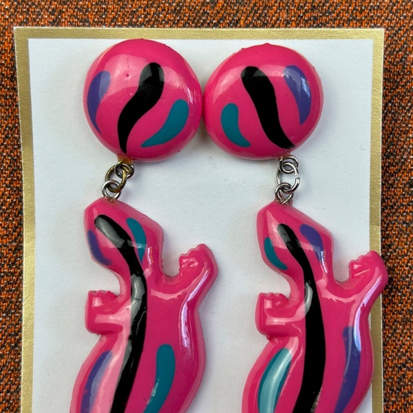 Hot Pink Lizard/Goanna Earrings / Designer 80s Fashion / Australiana