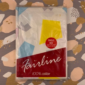 1980s Fairline Cotton Single Flat Sheet / Pastel Geometric - Brand new / Vintage Fabric