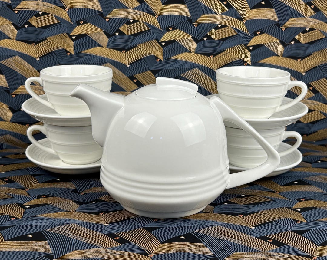 Vane Tea Set VR White Porcelain Tea Set - Honey Beehive Style - 4 Cups & Saucers ...