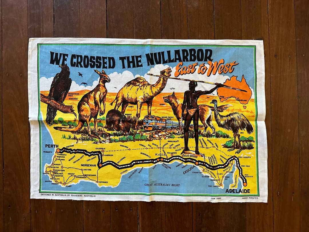 Souvenir 'we Crossed the Nullarbor' Australian Tea Towel Linen