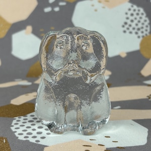 Josef Riedel Crystal Glass Dog Figurine Paperweight / Made in Austria / 1970s Glassware / Signed