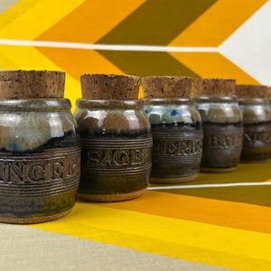 New Zealand Pottery Spice Jar Set: Glazed Stoneware Canisters, Cork Lids
