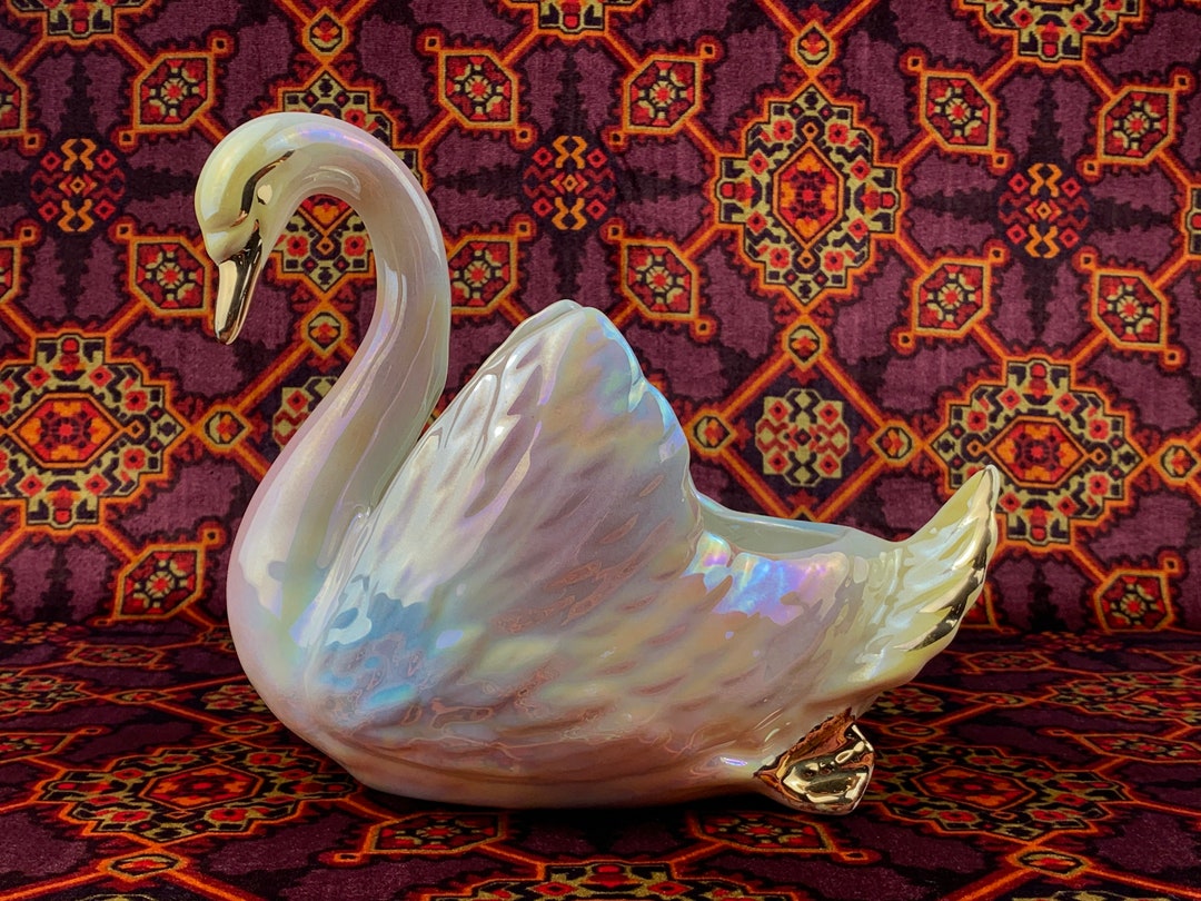 1950s Mingay Australian Pottery Swan Vase Planter / 120 Rainbow Lustre