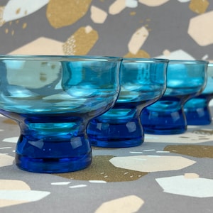1970s Anchor Hocking Tivoli Dessert Seafood Bowls (set of 4) / Azure Blue / Blue Glass Bowls