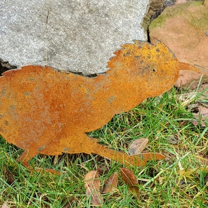 Small rust kiwi on a journey of discovery. This New Zealand bird made of metal with rust patina is an extraordinary garden decoration