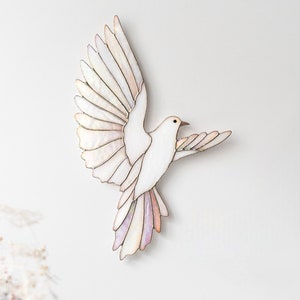 White Dove Wall Decor, Iridescent Stained Glass Dove Bird Wall Hanging, Housewarming Gift, Spiritual Home Accent, Symbol of Peace, Mom gift