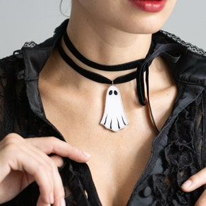 Cute Ghost Necklace, Ghost Pendant, Stained Glass Jewelry, Halloween Gift, Minimalist Halloween Ghost Charm, Gothic Jewelry, Spooky Ghost