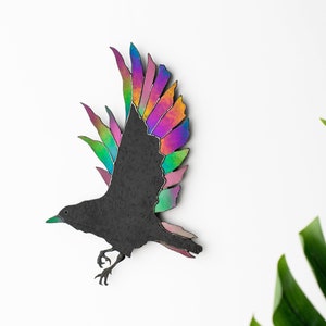 Gothic Raven Wall Hanging, Stained Glass Crow Wall Decor, Bird Lover Gift, Colorful Home Decor, Mythical Creature, Halloween Gift, Goth Art image 2